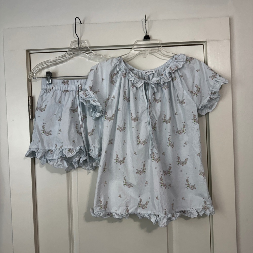 Lenora XS Ruffle Short Pajama Set Ruffled Floral Coquette Dainty Bride